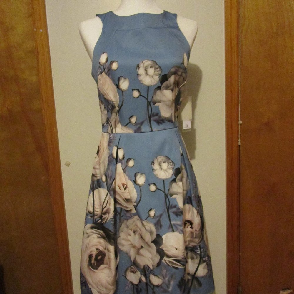 NWT Rinascimento Designer Sz Medium Sleeveless Blue Printed Fit And Flare Dress